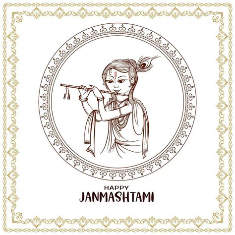 happy janmashtami festival card   art lord krishna design
