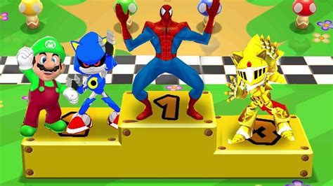 Mario Party 9 MiniGames Mario Vs Metal Sonic Vs Spider Man Vs Excalibur