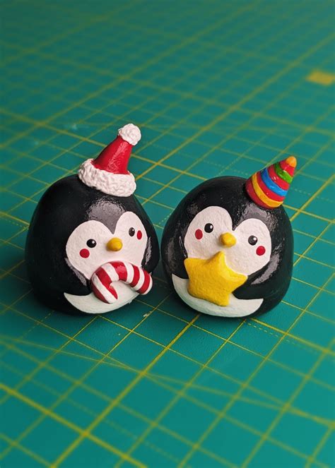handmade clay penguin figurine miniature clay penguin christmas
