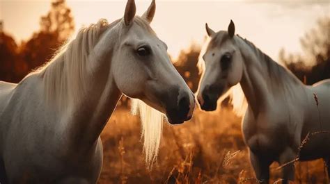 Fundo Dois Cavalos Parados Um Atr S Do Outro Ao P R Do Sol Fundo