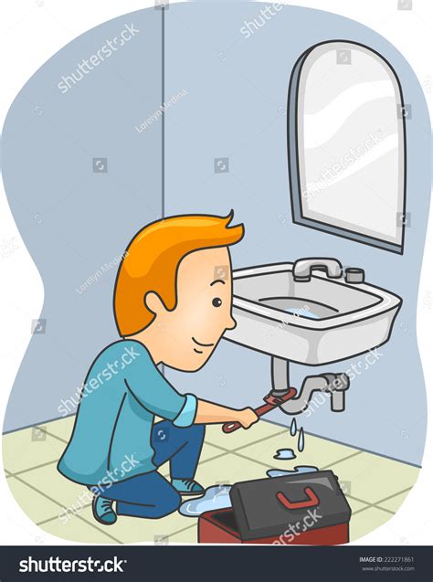 Illustration Featuring A Plumber Fixing A Leaking Pipe