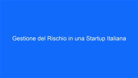 Gestione Del Rischio In Una Startup Italiana Ernesto Agency