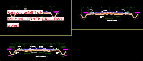 Karayolu asfalt Tipik bölümleri dwg projesi Autocad Projeler