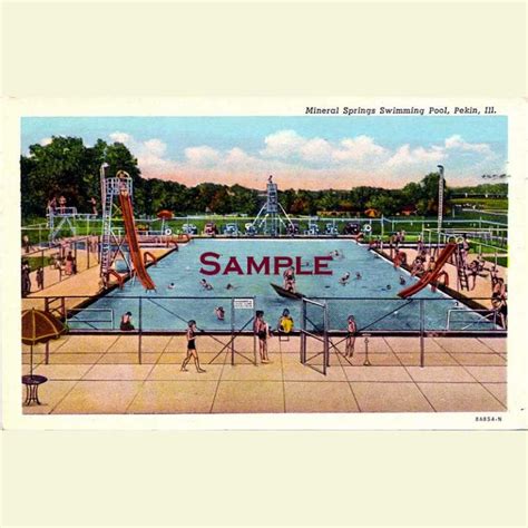 Pekin Mineral Springs Park Pool Postcard Tazewell County