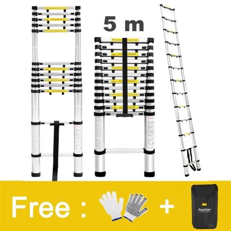 Finether 5M Échelle Télescopique en Aluminium léger Certifiée EN131