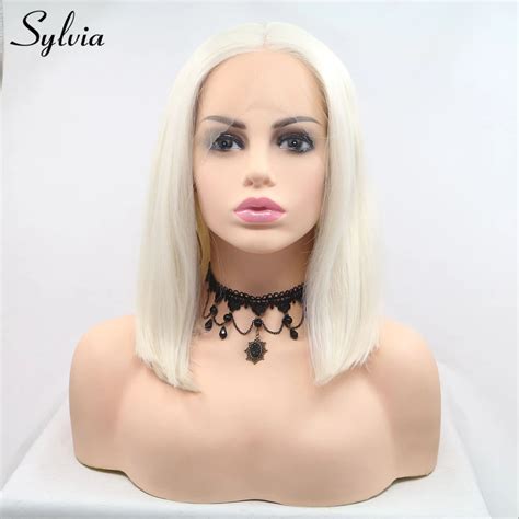 Sylvia Platinum Blonde Bob Hairstyle Synthetic Lace Front Wigs Middle