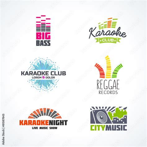 Fifth Set Of Dj Music Reggae Bass Karaoke Equalizer Logo Vector Stock