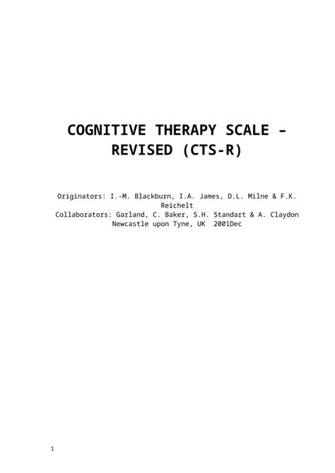 DOC COGNITIVE THERAPY SCALE REVISED CTS R Web Viewcognitive