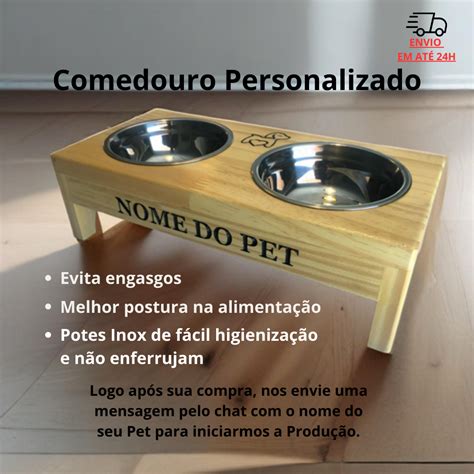 Comedouro Bebedouro Personalizado Médio Duplo Elevado Ergonômico Duplo