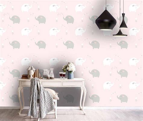 3d Kids Pink Tones Elephant Wallpaper Nursery Wallpaper Etsy