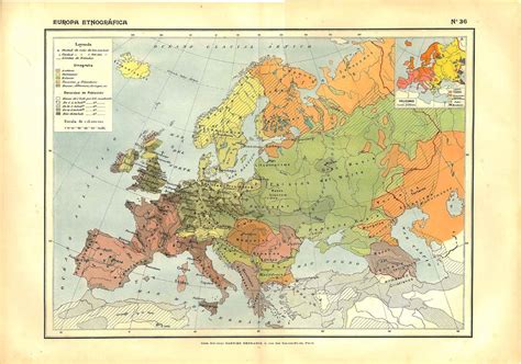 Ethnographic Map Of Europe Vintage Map 1910s Lithograph