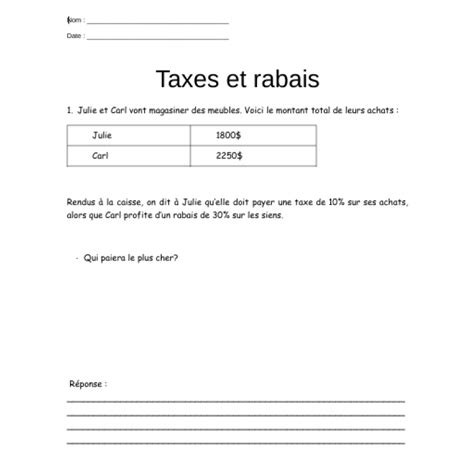 Exercices supplémentaires Taxes et Rabais