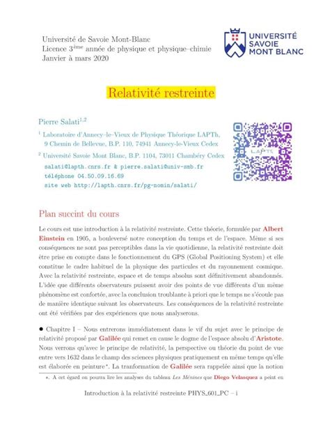 PDF Relativit E Restreintelapth Cnrs Fr Pg Nomin Salati Cours TD Phys