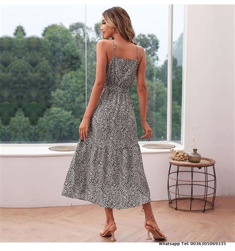 Kleider 2024 Sexy Leopard Sommerkleid Sommer Maxi Mit Verstellbaren