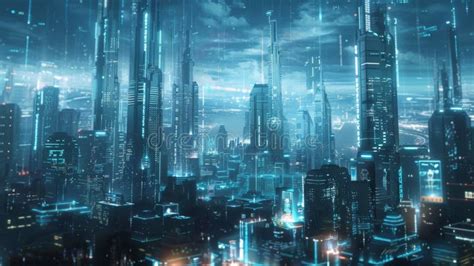 A Futuristic City Skyline Complete with Towering Skysers and Advanced ...