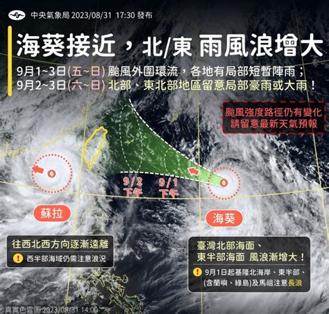 颱風海葵進補增強成中颱，會放颱風假？氣象局曝最新路徑，最快17：30發布海警、明陸警 風傳媒