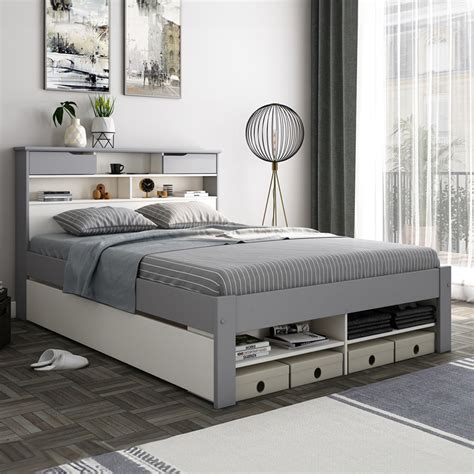 Fabio Double Grey and White Wooden Storage Bed | Wilko