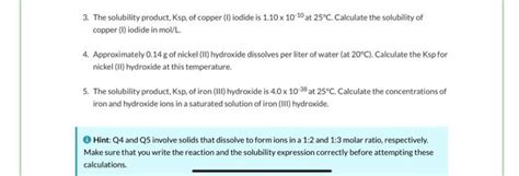 Solved 3 The Solubility Product Ksp Of Copper I Iodide Chegg