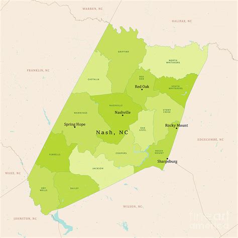 NC Nash County Vector Map Green Digital Art by Frank Ramspott - Pixels