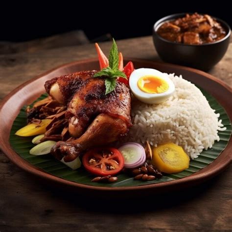 Premium AI Image The Malay Food Nasi Lemak In The Banana Leaves