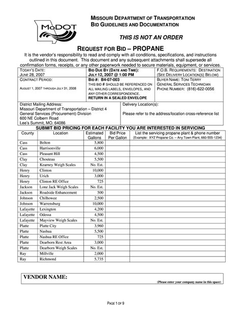 Fillable Online Modot Missouri Department Of Transportation Bid