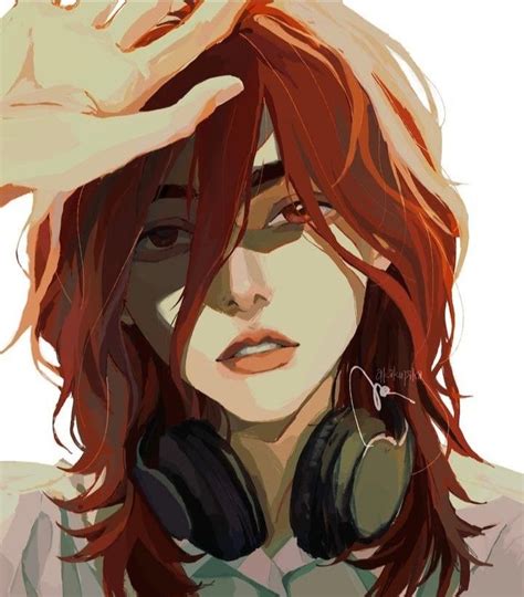 A Woman With Red Hair Wearing Headphones