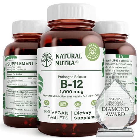 Natural Nutra Vitamin B12 1000 mcg Cobalamin B 12 Supplement Calcium ...