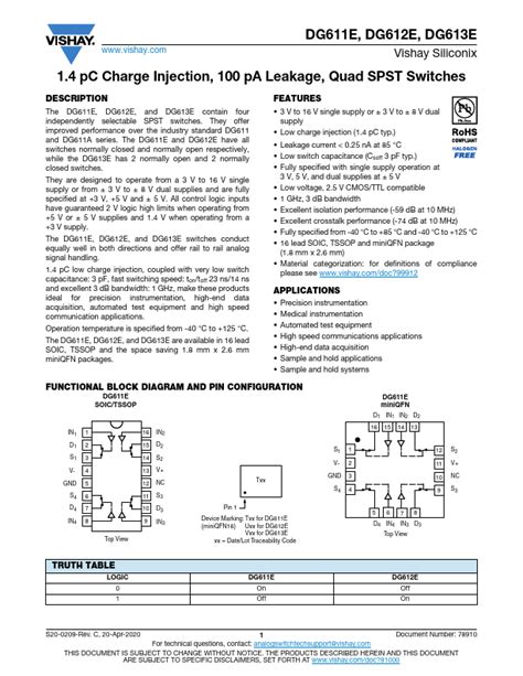 Dg E Datasheet Pdf Quad Spst Switches