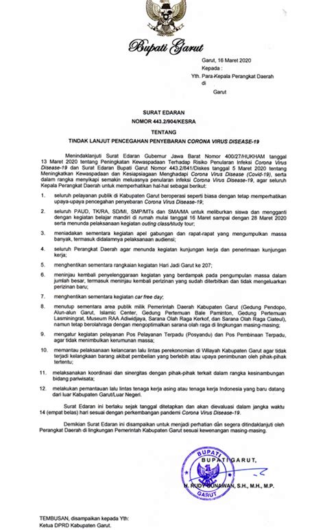 Surat Edaran Bupati No 443 904 Kesra Tentang Tindak Lanjut