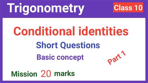 Conditional Trigonometric Identities Short Questions Part I