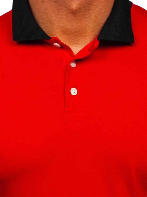 Camiseta Polo De Manga Corta Para Hombre Rojo Y Negro Bolf Rojo Y