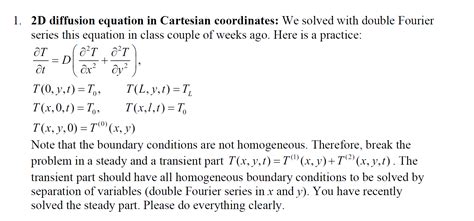 D Diffusion Equation In Cartesian Coordinates We Chegg