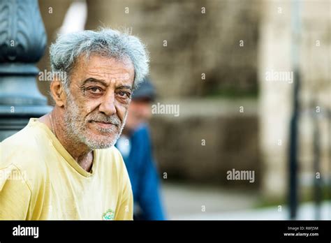 Rhodes Greece October 10th 2018 Portrait Of A Greek Mature Man With Grey Hair And Beard