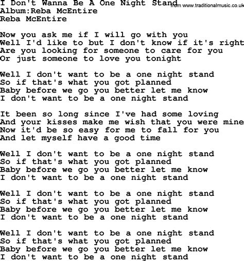 I Don't Wanna Be A One Night Stand, by Reba McEntire - lyrics