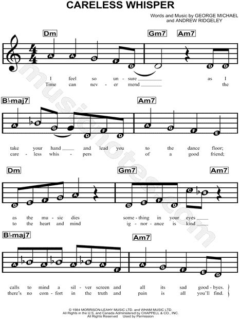 George Michael Careless Whisper Sheet Music For Beginners In D Minor