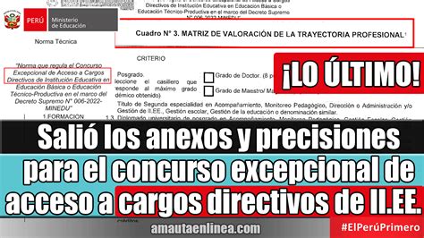 Minedu Salió los anexos y precisiones para el concurso excepcional de