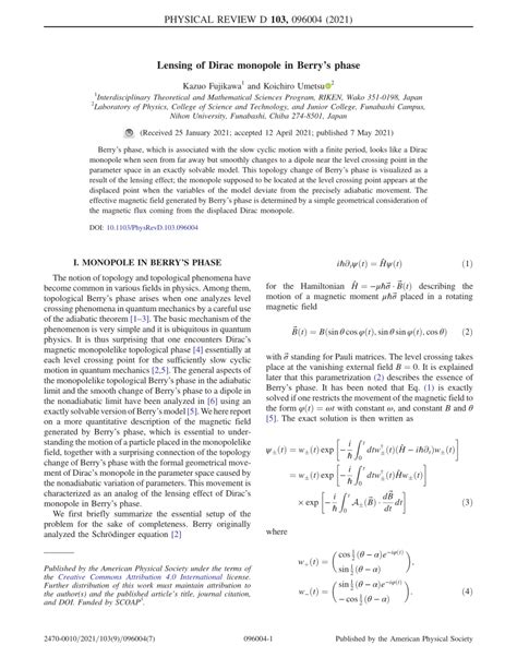 Pdf Lensing Of Dirac Monopole In Berrys Phase