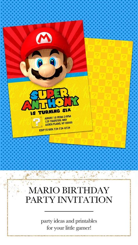 Super Mario Invitation Mario Birthday Super Mario Invitation Super