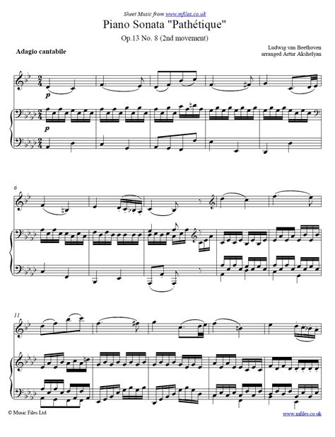 Beethoven Sonata Pathétique No8 In Cm Op13 For Clarinet And Piano Sheet Music Parts Midi