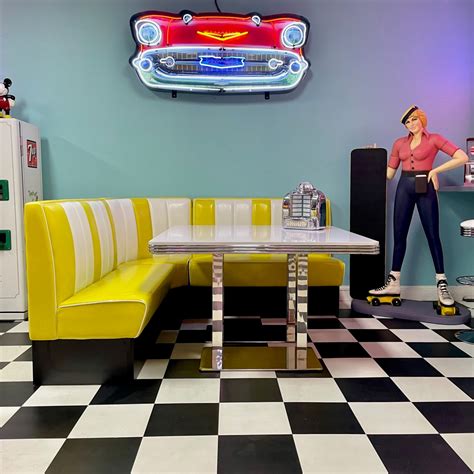 American Retro Diner Booth Yellow & White L Shape Diner Booth Set - Diner Booths | Mancave Madness