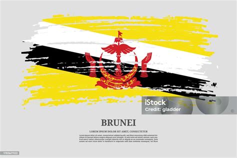 Bendera Brunei Dengan Efek Sapuan Kuas Dan Poster Teks Informasi Vektor