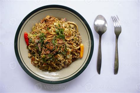 Mie Goreng Jawa Or Bakmi Jawa Or Java Noodle With Spoon And Fork