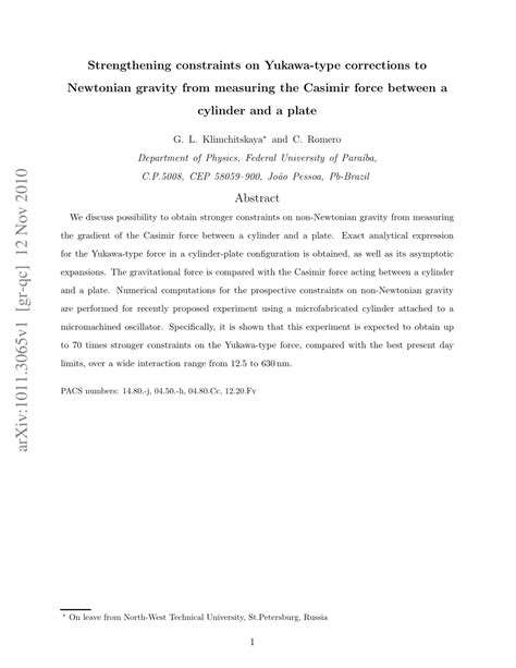 PDF Strengthening Constraints On Yukawa Type Corrections To Newtonian