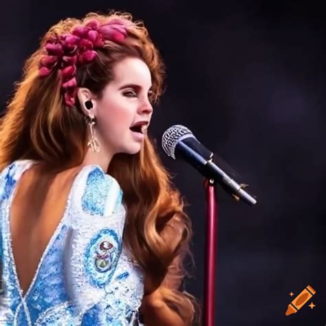 Lana Del Rey Performing In Irish Dance Attire With Microphone