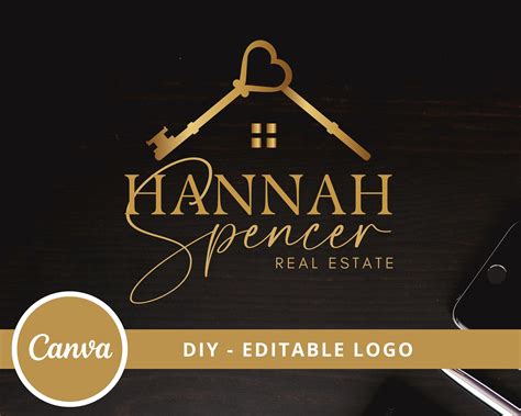 Real Estate Heart Key Logo Design, House Editable Canva Logo Template