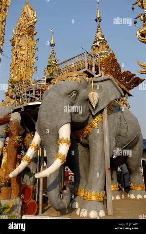 elephant, sculpture, thailand, blue, temple, statue, asia, elephant, shine Stock Photo - Alamy