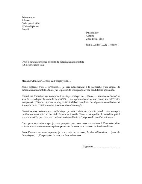 Modèle de lettre de motivation de mécanicien auto sans expérience