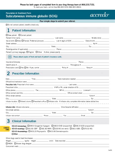 Fillable Online Subcutaneous Immune Globulin SCIG Prescription