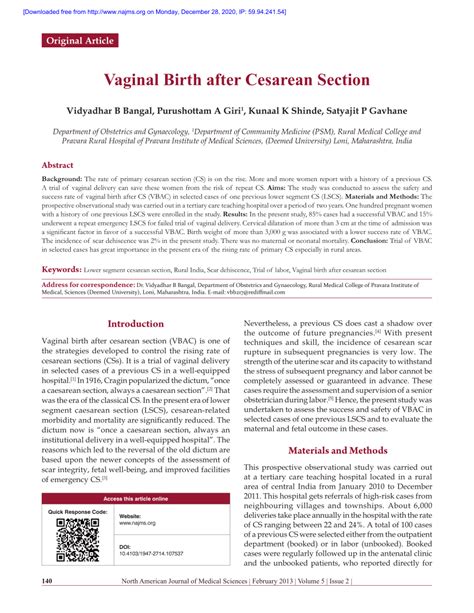 Pdf Vaginal Birth After Cesarean Section