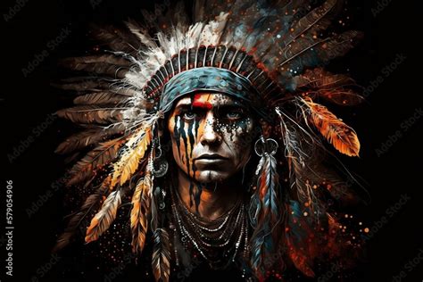 Native American Indian Apache Man Portrait Stock Illustration | Adobe Stock